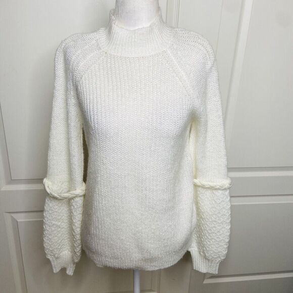 Belle by Belldini Mock Neck Sweater Braid Trim Ivory Size Large - Picture 2 of 9